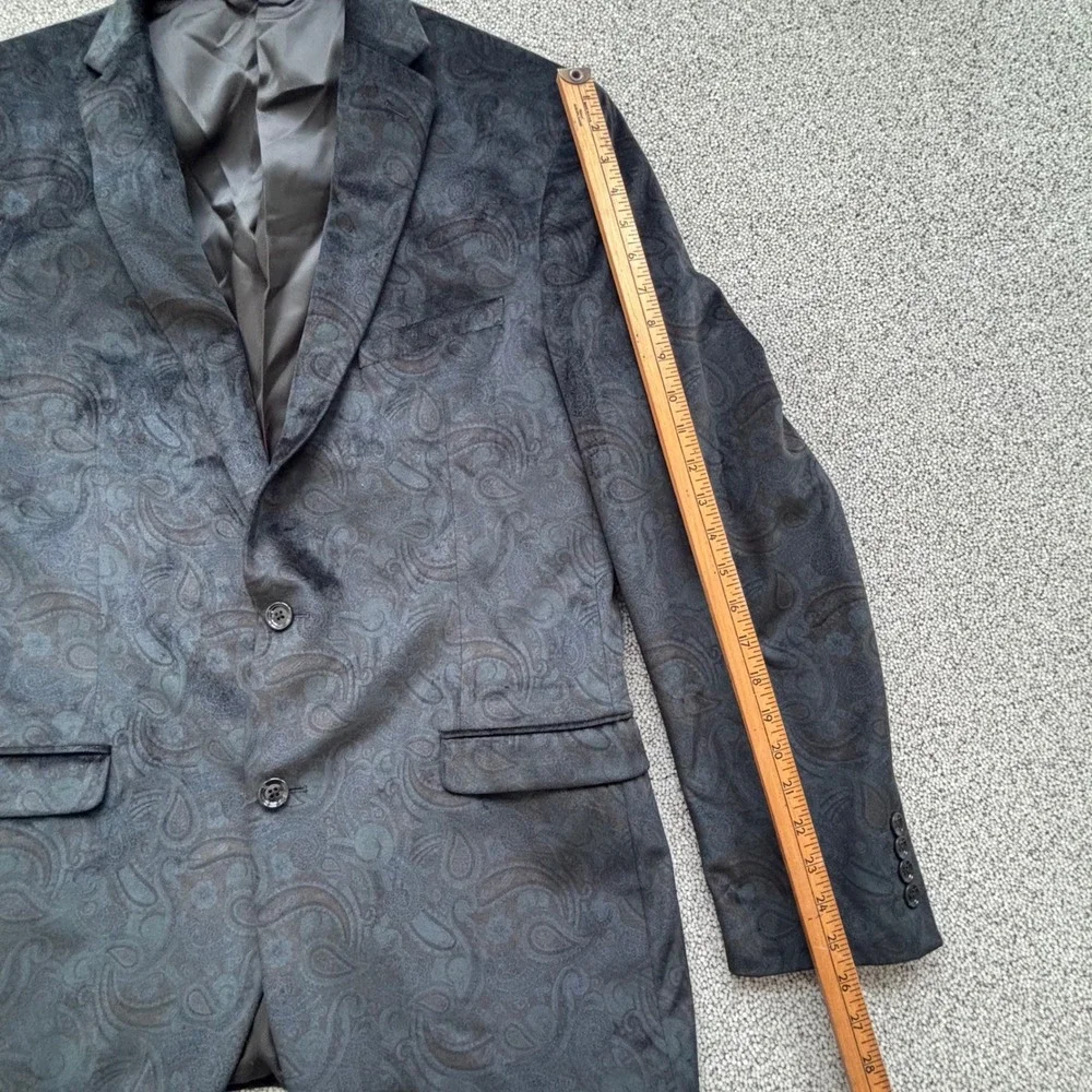 Bar III Black Green Paisley Velvet Slim Fit Tuxedo Jacket 44L Formal